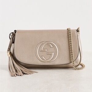 GUCCI Metallic Gold Grained Leather Soho Chain Flap Crossbody
